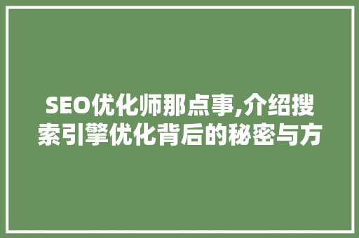 SEO优化师那点事,介绍搜索引擎优化背后的秘密与方法