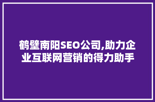 鹤壁南阳SEO公司,助力企业互联网营销的得力助手