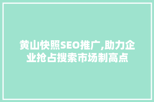黄山快照SEO推广,助力企业抢占搜索市场制高点