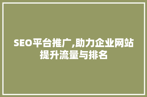 SEO平台推广,助力企业网站提升流量与排名