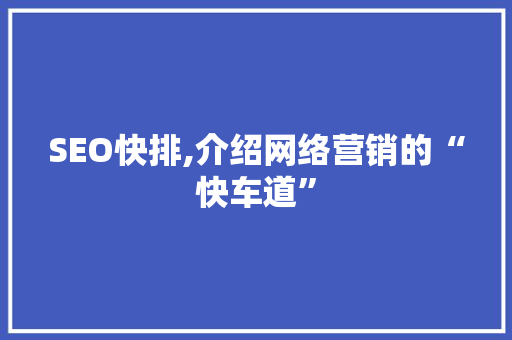SEO快排,介绍网络营销的“快车道”