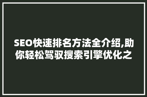 SEO快速排名方法全介绍,助你轻松驾驭搜索引擎优化之路