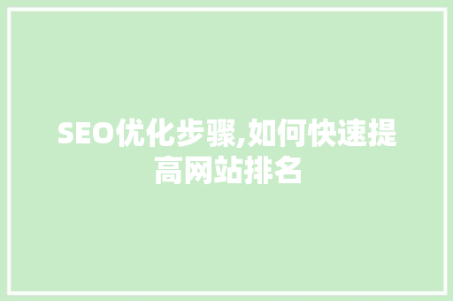 SEO优化步骤,如何快速提高网站排名