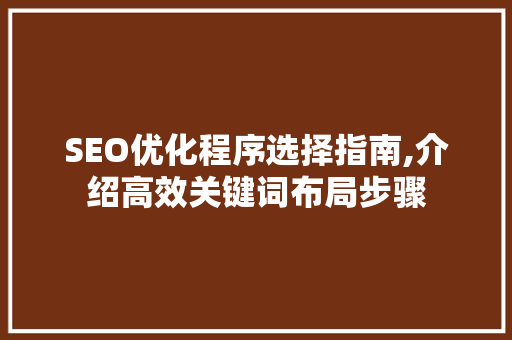 SEO优化程序选择指南,介绍高效关键词布局步骤