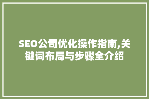 SEO公司优化操作指南,关键词布局与步骤全介绍