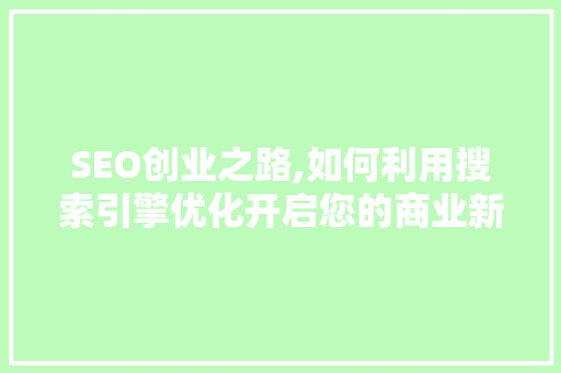SEO创业之路,如何利用搜索引擎优化开启您的商业新篇章