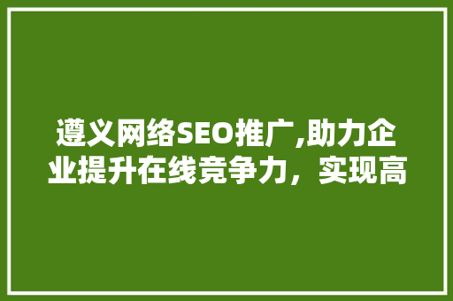 遵义网络SEO推广,助力企业提升在线竞争力，实现高效收录