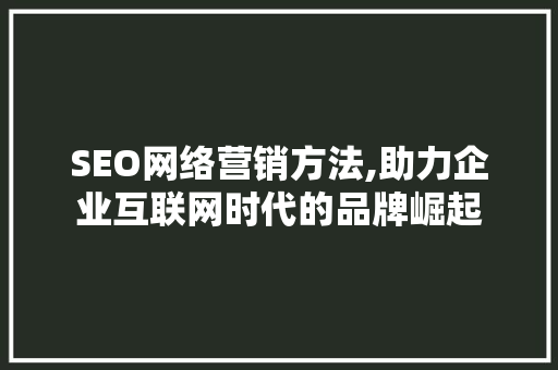SEO网络营销方法,助力企业互联网时代的品牌崛起