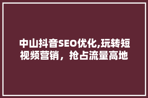 中山抖音SEO优化,玩转短视频营销，抢占流量高地