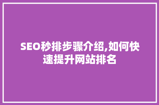 SEO秒排步骤介绍,如何快速提升网站排名