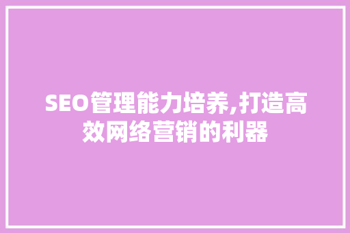 SEO管理能力培养,打造高效网络营销的利器
