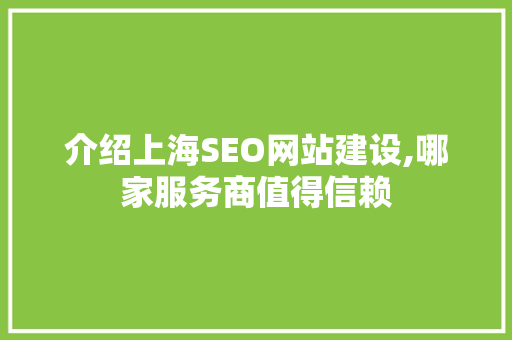 介绍上海SEO网站建设,哪家服务商值得信赖