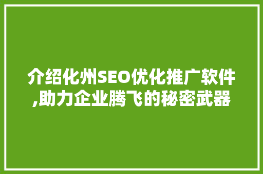 介绍化州SEO优化推广软件,助力企业腾飞的秘密武器