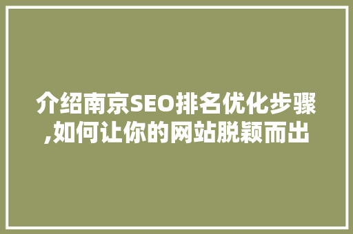 介绍南京SEO排名优化步骤,如何让你的网站脱颖而出