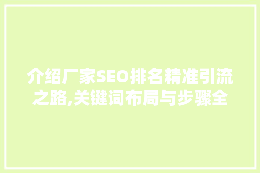 介绍厂家SEO排名精准引流之路,关键词布局与步骤全介绍