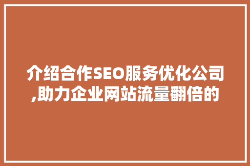 介绍合作SEO服务优化公司,助力企业网站流量翻倍的秘密武器