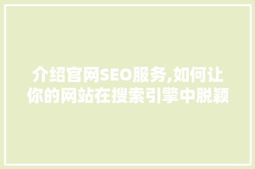 介绍官网SEO服务,如何让你的网站在搜索引擎中脱颖而出