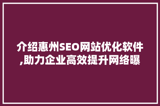 介绍惠州SEO网站优化软件,助力企业高效提升网络曝光度