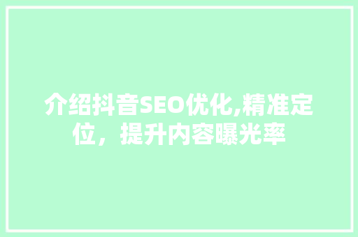 介绍抖音SEO优化,精准定位，提升内容曝光率