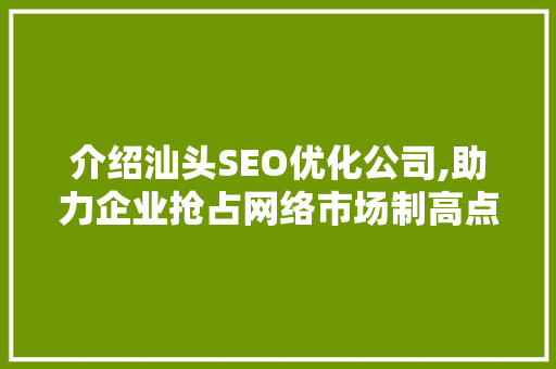 介绍汕头SEO优化公司,助力企业抢占网络市场制高点