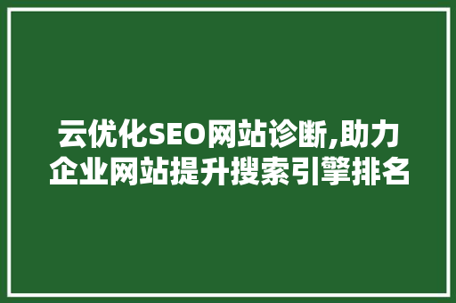 云优化SEO网站诊断,助力企业网站提升搜索引擎排名