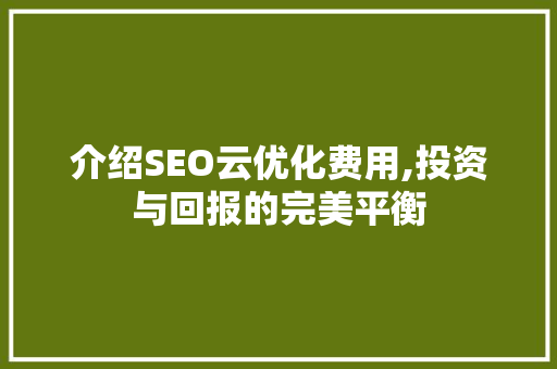 介绍SEO云优化费用,投资与回报的完美平衡