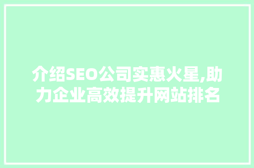 介绍SEO公司实惠火星,助力企业高效提升网站排名