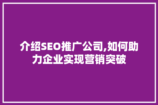 介绍SEO推广公司,如何助力企业实现营销突破