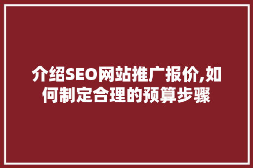 介绍SEO网站推广报价,如何制定合理的预算步骤