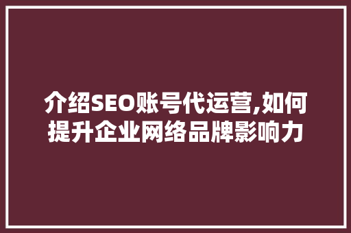 介绍SEO账号代运营,如何提升企业网络品牌影响力