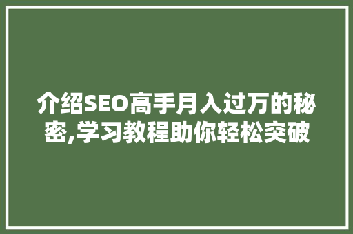 介绍SEO高手月入过万的秘密,学习教程助你轻松突破收入瓶颈