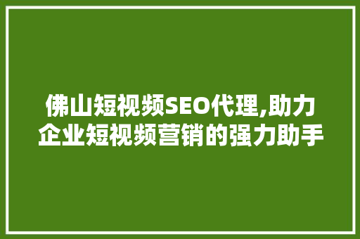 佛山短视频SEO代理,助力企业短视频营销的强力助手