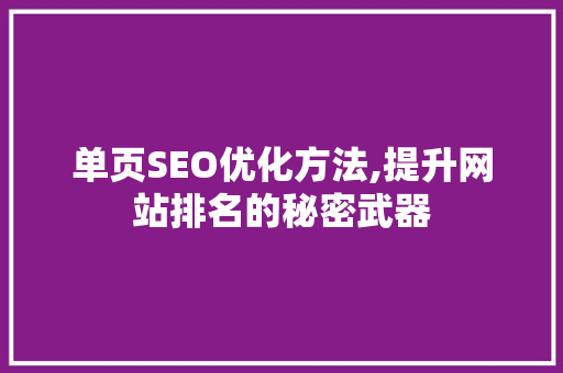 单页SEO优化方法,提升网站排名的秘密武器