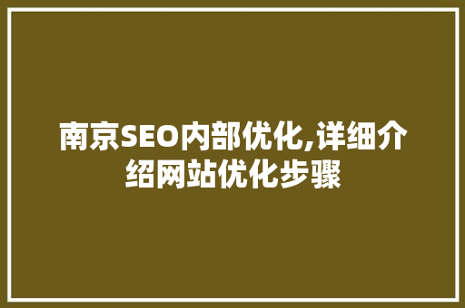 南京SEO内部优化,详细介绍网站优化步骤