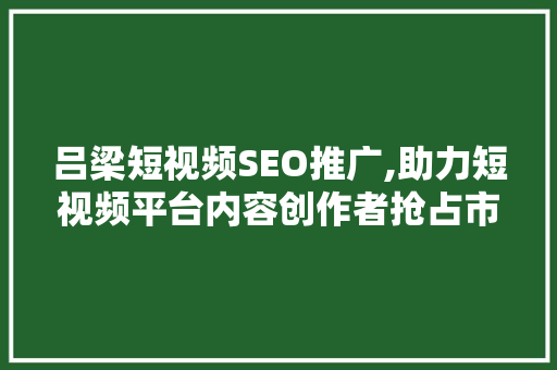 吕梁短视频SEO推广,助力短视频平台内容创作者抢占市场先机