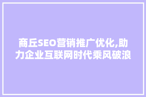 商丘SEO营销推广优化,助力企业互联网时代乘风破浪