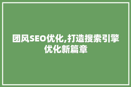 团风SEO优化,打造搜索引擎优化新篇章