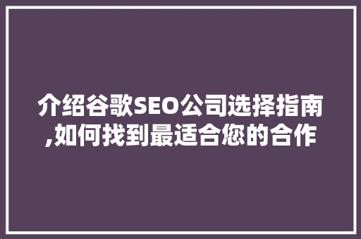 介绍谷歌SEO公司选择指南,如何找到最适合您的合作伙伴