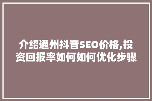 介绍通州抖音SEO价格,投资回报率如何如何优化步骤