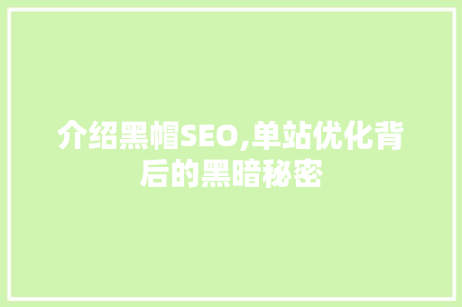 介绍黑帽SEO,单站优化背后的黑暗秘密