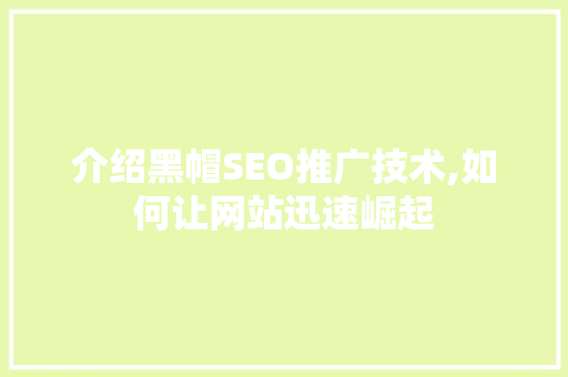 介绍黑帽SEO推广技术,如何让网站迅速崛起