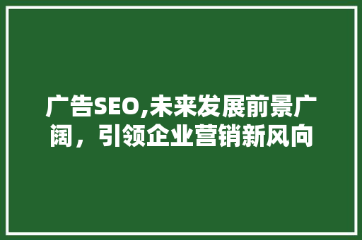 广告SEO,未来发展前景广阔，引领企业营销新风向