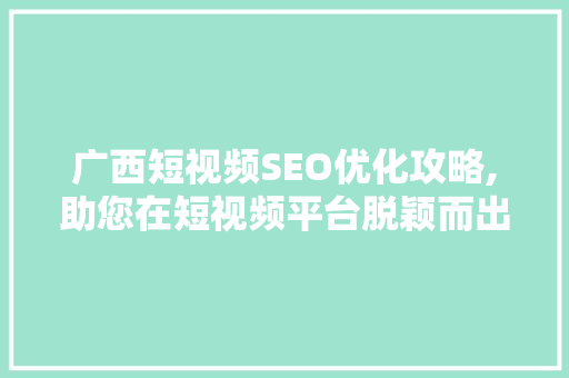 广西短视频SEO优化攻略,助您在短视频平台脱颖而出