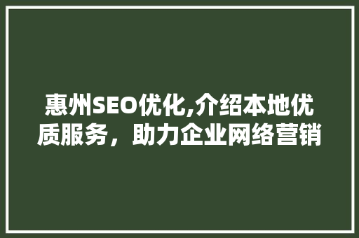 惠州SEO优化,介绍本地优质服务，助力企业网络营销腾飞