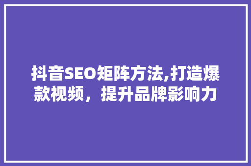 抖音SEO矩阵方法,打造爆款视频，提升品牌影响力