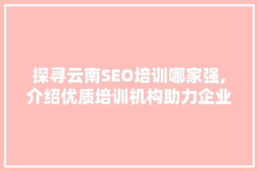 探寻云南SEO培训哪家强,介绍优质培训机构助力企业腾飞之路