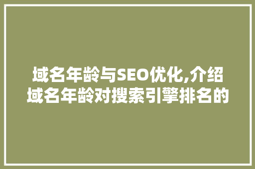 域名年龄与SEO优化,介绍域名年龄对搜索引擎排名的影响
