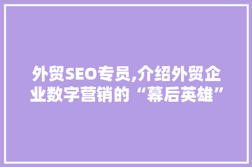 外贸SEO专员,介绍外贸企业数字营销的“幕后英雄”