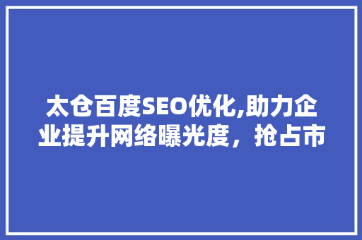 太仓百度SEO优化,助力企业提升网络曝光度，抢占市场先机