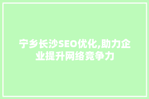 宁乡长沙SEO优化,助力企业提升网络竞争力